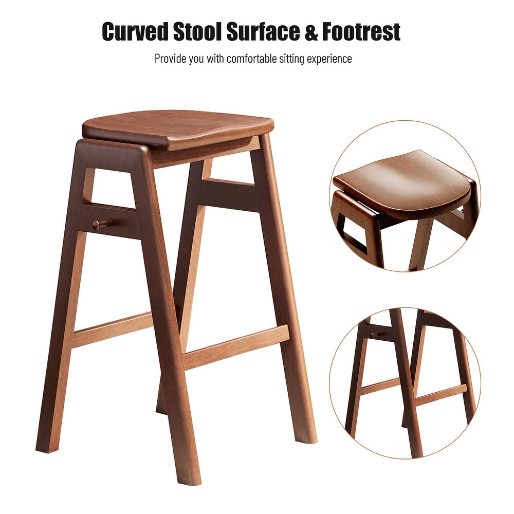 Rubber Wood Bar Table and Stackable Backless High Stool with Shelf and Hooks for Home Bar Small Space  3 Piece Pub Dining Set