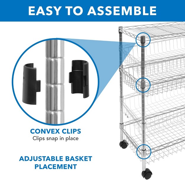 Mount it Mesh Wire Rolling Cart 3 tier Multi function Metal Trolley For Kitchen Storage And Organization With Lockable Wheels And Handle Silver