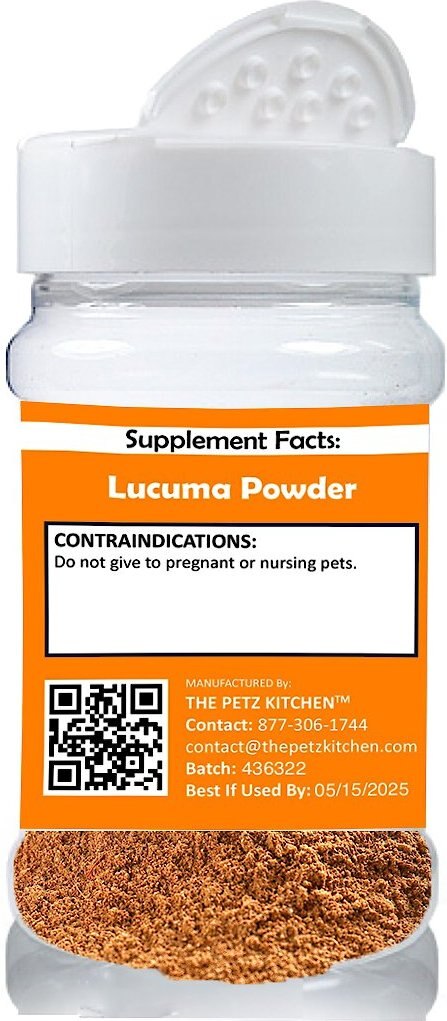 The Petz Kitchen Lucuma Powder Antioxidant Super Food and Fruit Glycemic and Glucose Support Dog and Cat Supplement， 2-oz jar