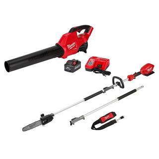 MW M18 FUEL 120 MPH 450 CFM 18-Volt Lithium-Ion Brushless Cordless Handheld Blower Kit with Pole Saw 8AH Battery  Charger 2724-21HD-2825-20PS