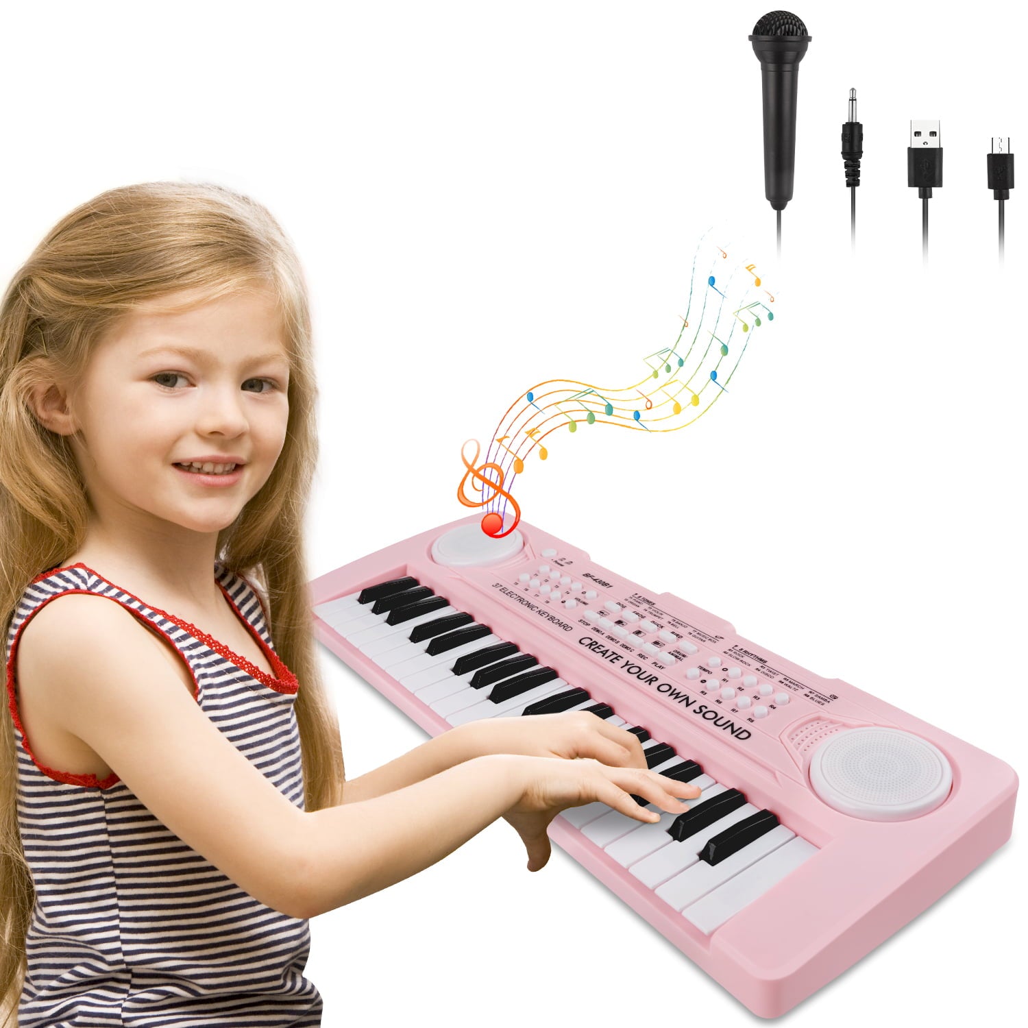 Zmoon 37 Key Piano for Kids with Microphone ，Portable Electronic Piano for Kids Early Learning Educational Music Toys for 3 Year +