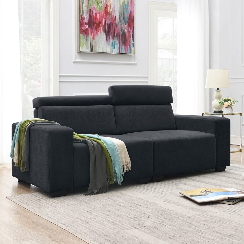 2-Seater Sectional Sofa Couch with Multi-Angle Adjustable Headrest， Spacious and Comfortable Velvet Loveseat for Living Room