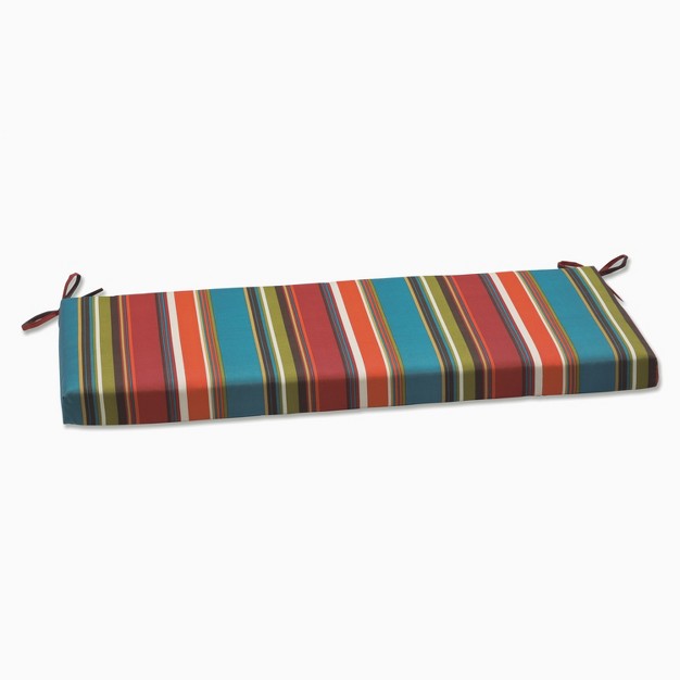 Outdoor Bench Cushion Brown red teal Stripe Pillow Perfect