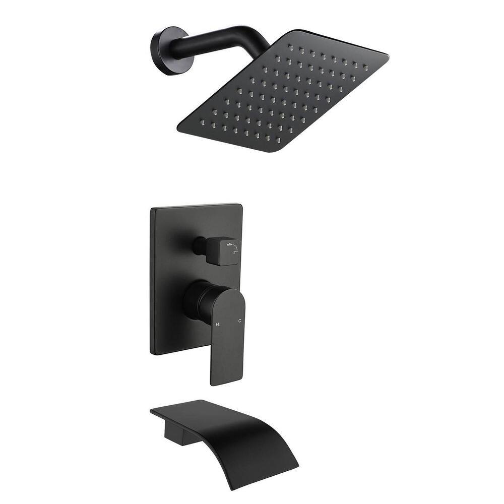 Boyel Living Single-Handle 1-Spray Tub and Shower Faucet with 8 in. Square Fixed Shower Head in Matte Black (Valve Included) BL-33011B