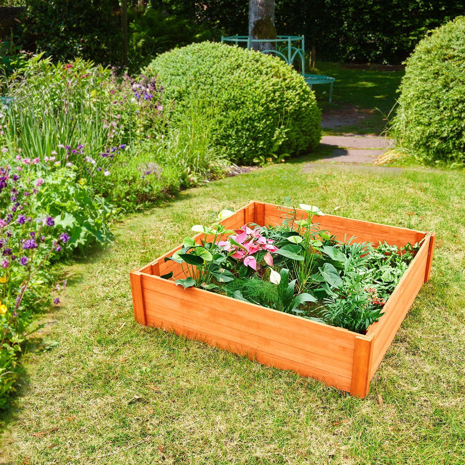 Outdoor Garden Ground Planter Box Home Work Set for Flower, Vegetable, Fruit Growing Made of Natural Wood by LAZYLAND