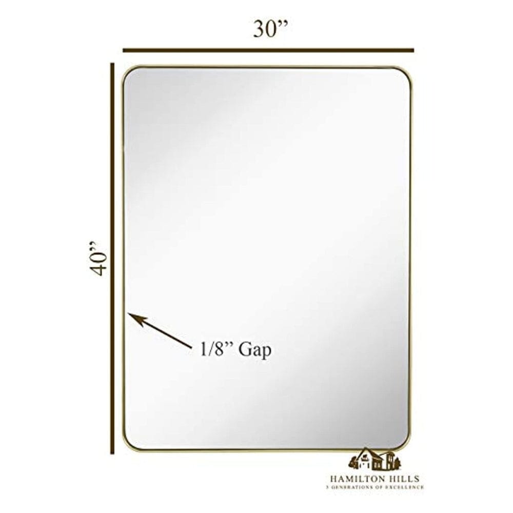 Contemporary Brushed Metal Wall Mirror | Glass Panel Gold Framed Rounded Corner Deep Set Design  (30