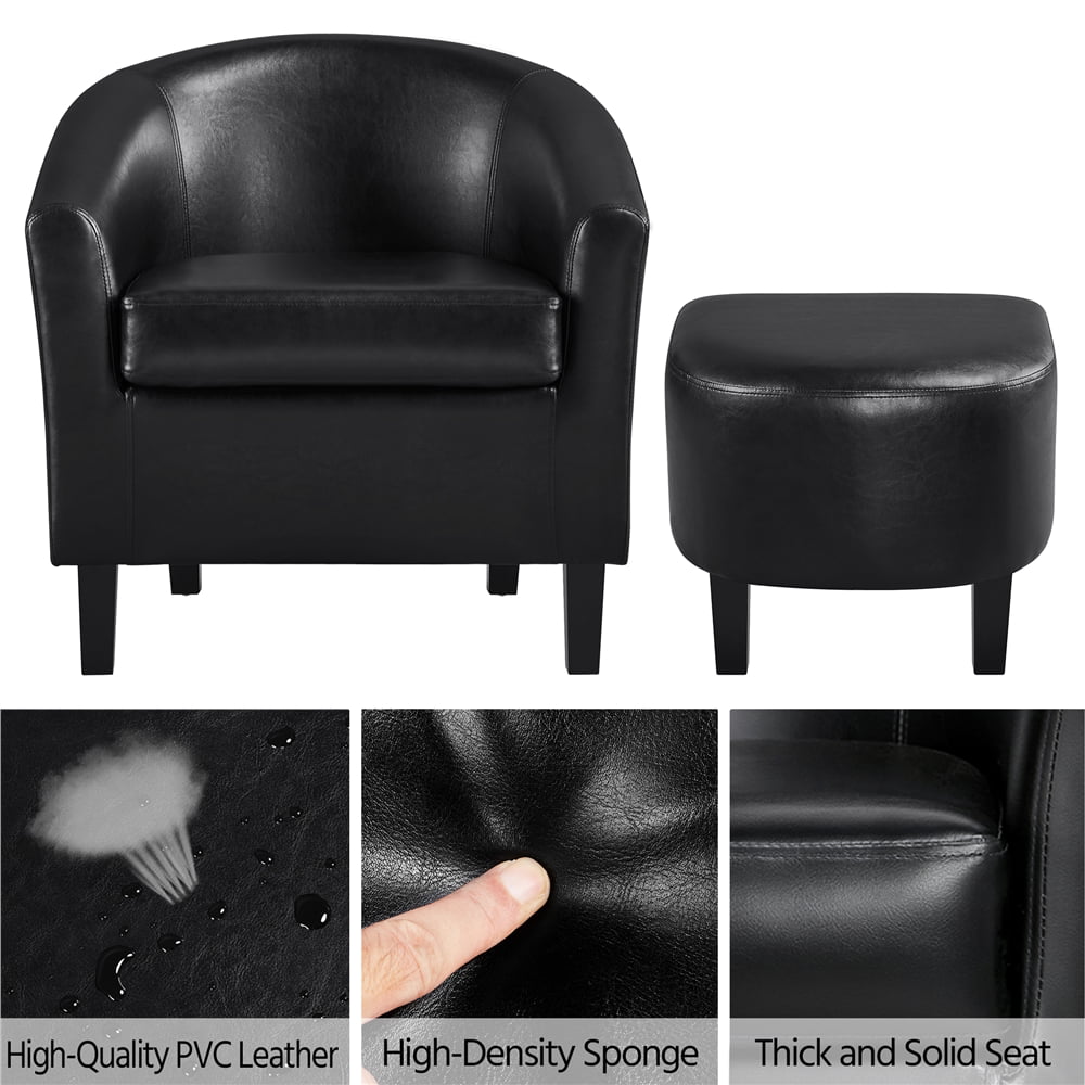 Easyfashion Contemporary Faux Leather Club Chair and Ottoman Set, Black