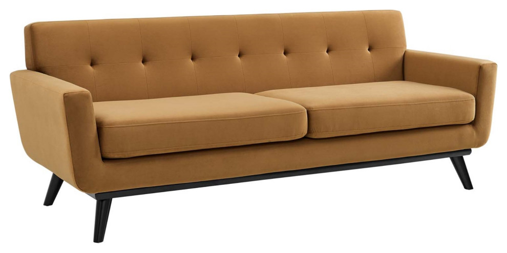 Retro Sofa  Black Wood Legs  ampCushioned Seat With Angled Track Arms   Midcentury   Sofas   by Decorn  Houzz