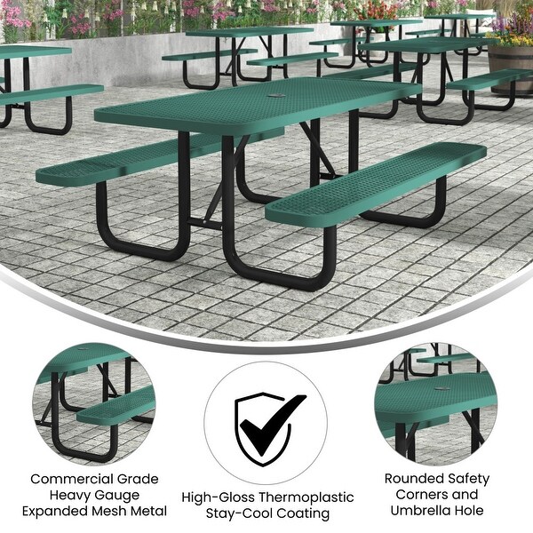 Commercial Grade Expanded Mesh Metal Outdoor Picnic Table with Anchors