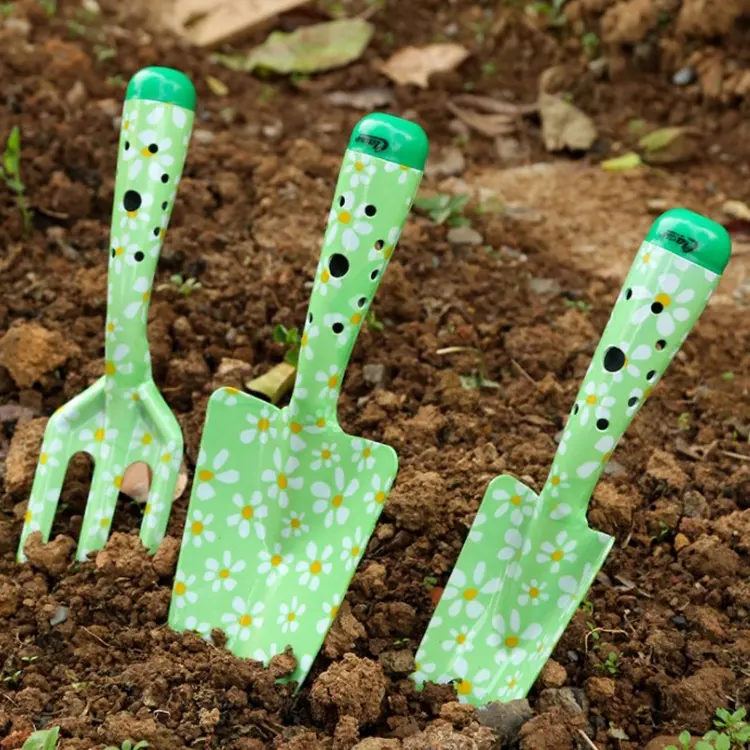 3 Pieces Steel Garden Tool Set with Floral Print Sturdy Hand Fork and Trowel Garden Set