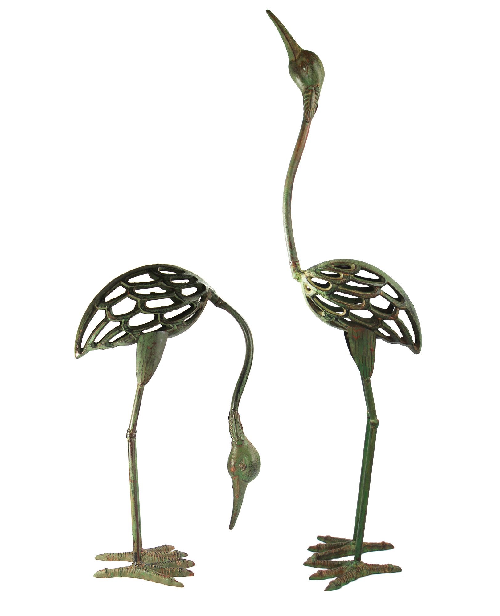 Cast Iron Garden Crane Bird Statues, Set of 2