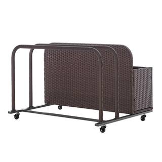 Barton 38 in. L x 44 in. W Rolling Brown Wicker Float Caddy Table Furniture Dolly Pool Toy Pool Float Cart Storage Organizer 90140