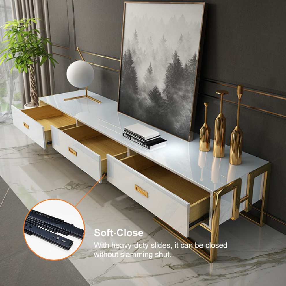 79 quotModern Jocise White  ampGold TV Stand 3 Drawers Media Console   Contemporary   Entertainment Centers And Tv Stands   by Homary International Limited  Houzz