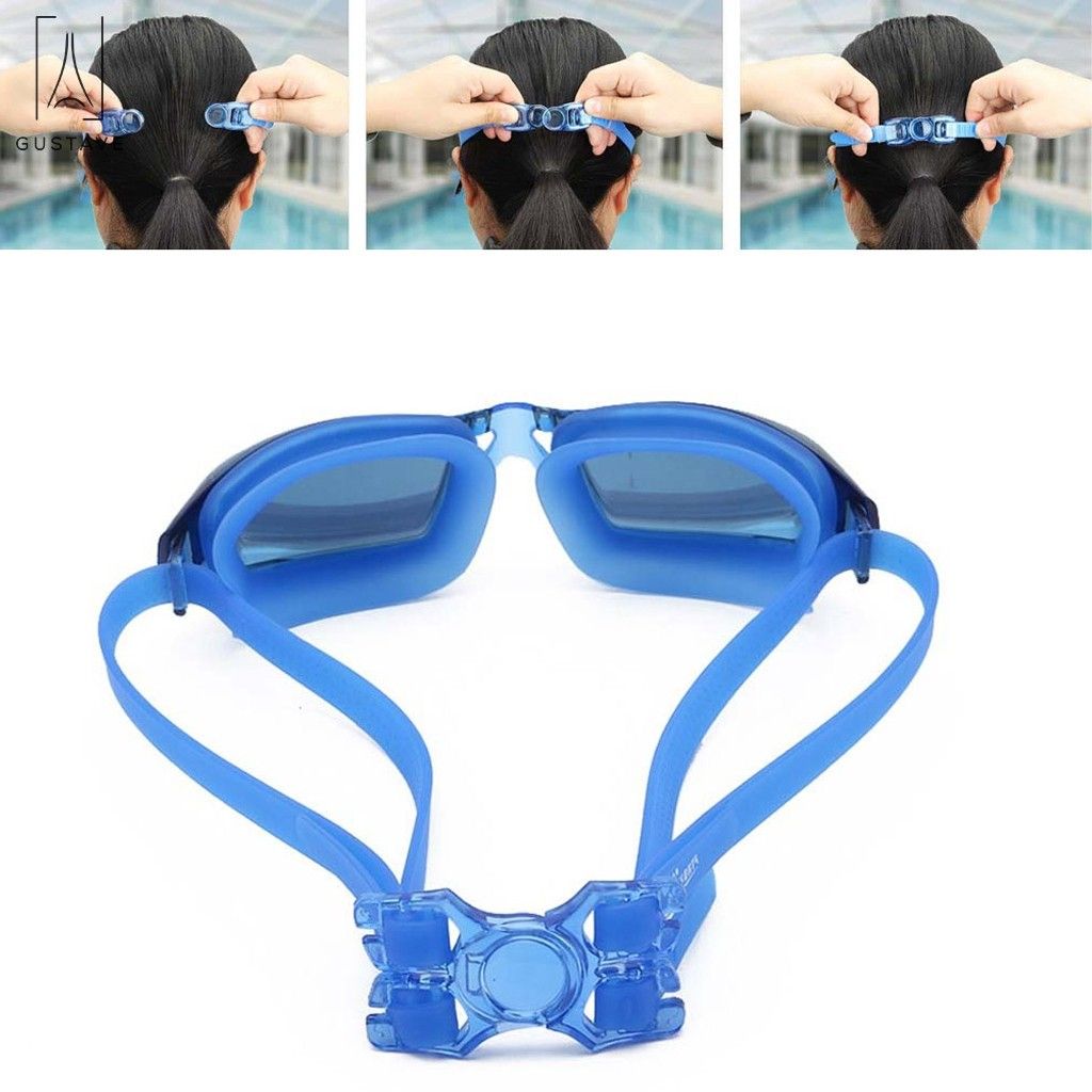 Gustavedesign Swimming Goggles and Cap, Silicone Swimming Bubble Cap Anti-slip + Anti-fog Swim Goggle Swimming Glasses Set for Adults Men Women Youth, Blue