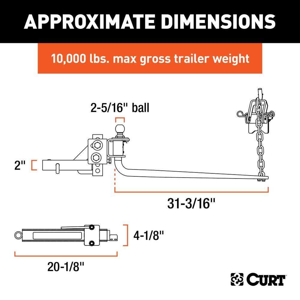 CURT MV Round Bar Weight Distribution Hitch Kit (8K - 10K lbs. 31-316