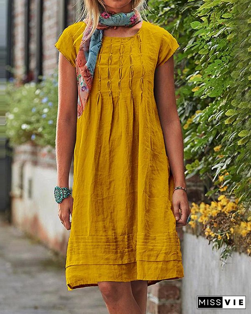 Vintage Casual Solid Linen Women Dresses