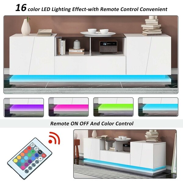 70'' Width Modern High Gloss TV Stand with Tempered Glass