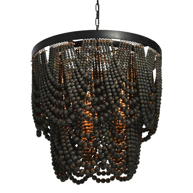 Storied Home Draped Wood Bead Chandelier Black