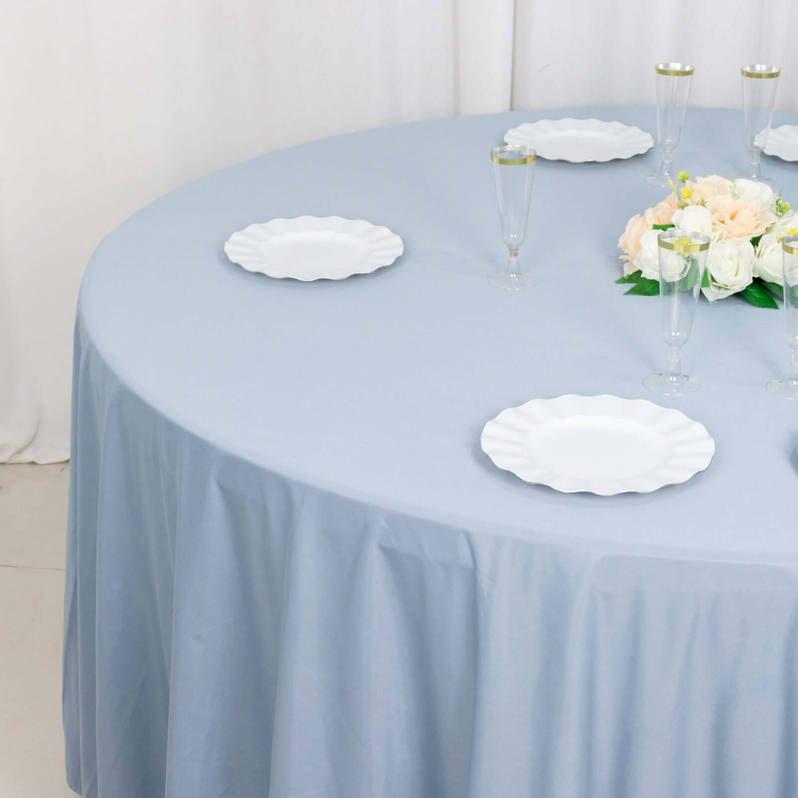 Dusty Blue Premium Scuba Round Tablecloth, Wrinkle Free Polyester Seamless Tablecloth 120