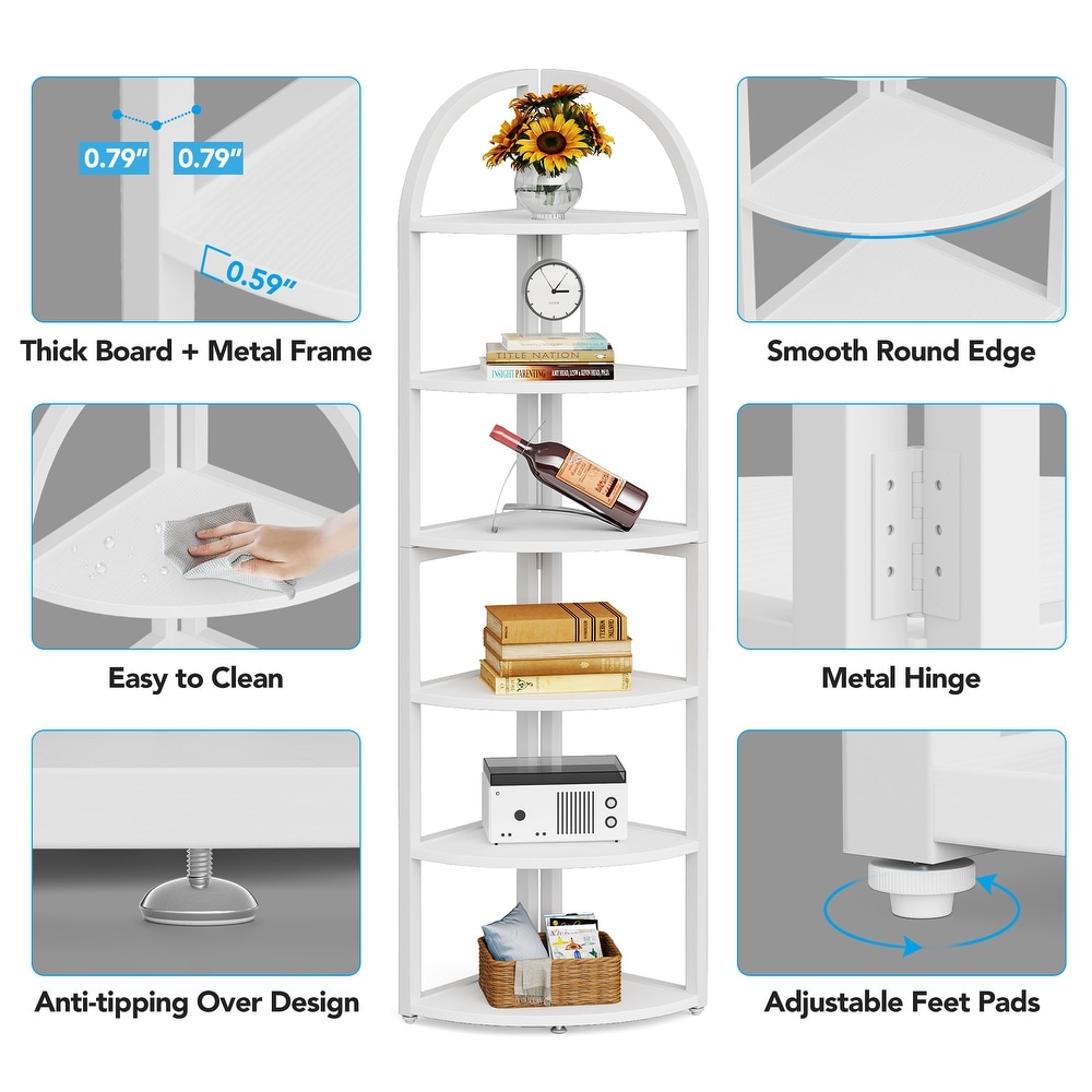 6 Tier/7 Tier Corner Shelf  Tall Corner Bookshelf  Freestanding Display Book Shelf