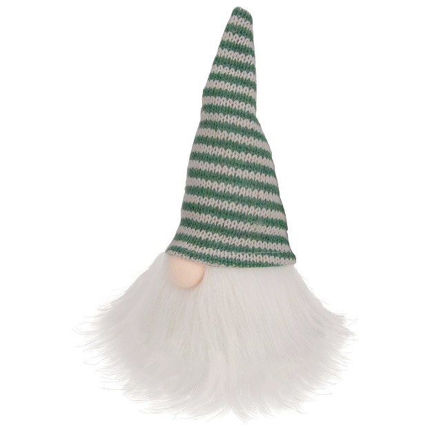 Green And White Striped Knit Gnome Christmas Figure