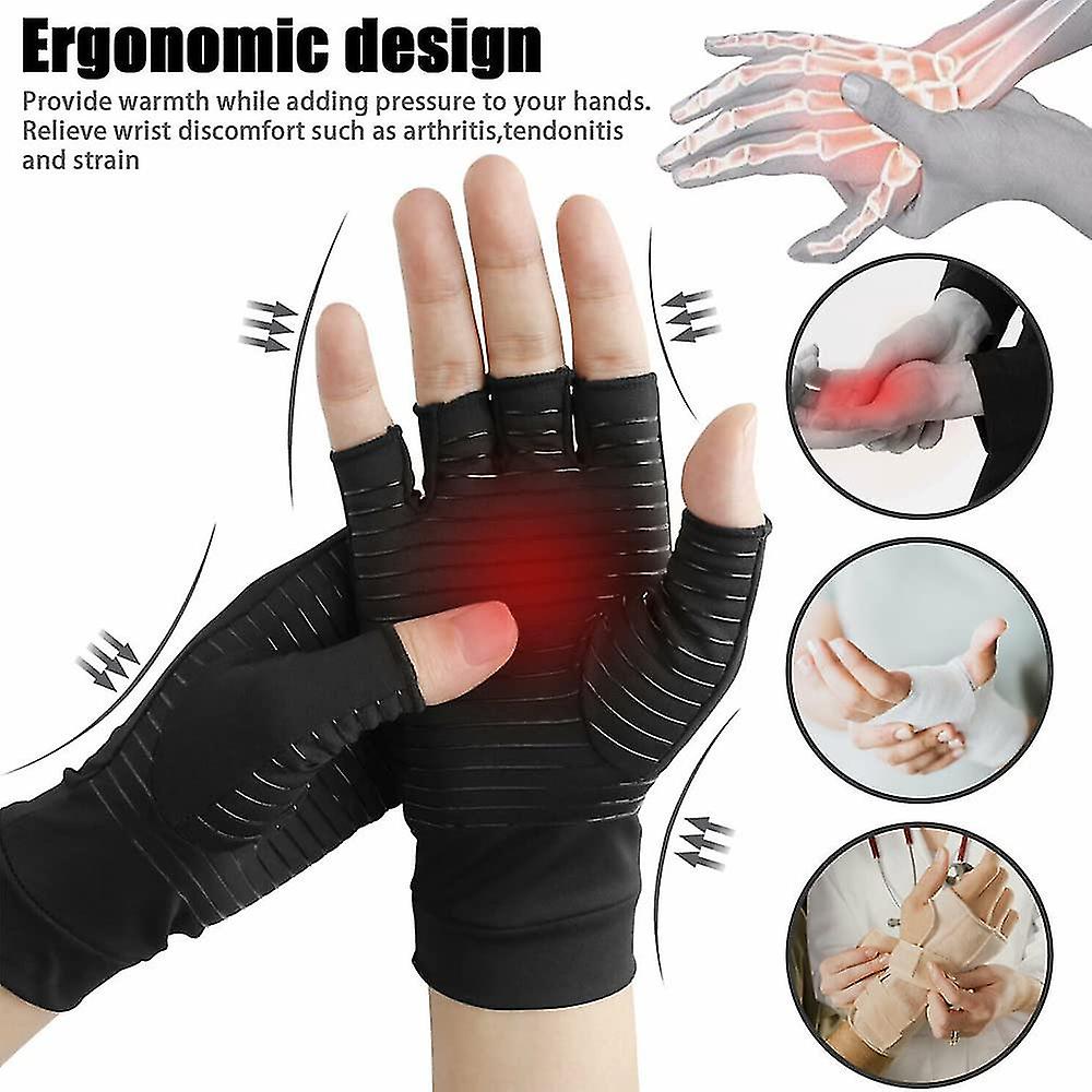 1 Pair Of Copper Compression Arthritis Gloves. Fingerless Osteoarthritis Gloves