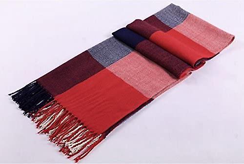 Women's Fashion Long Shawl Big Grid Winter Warm Lattice Large Scarf Orange Red -