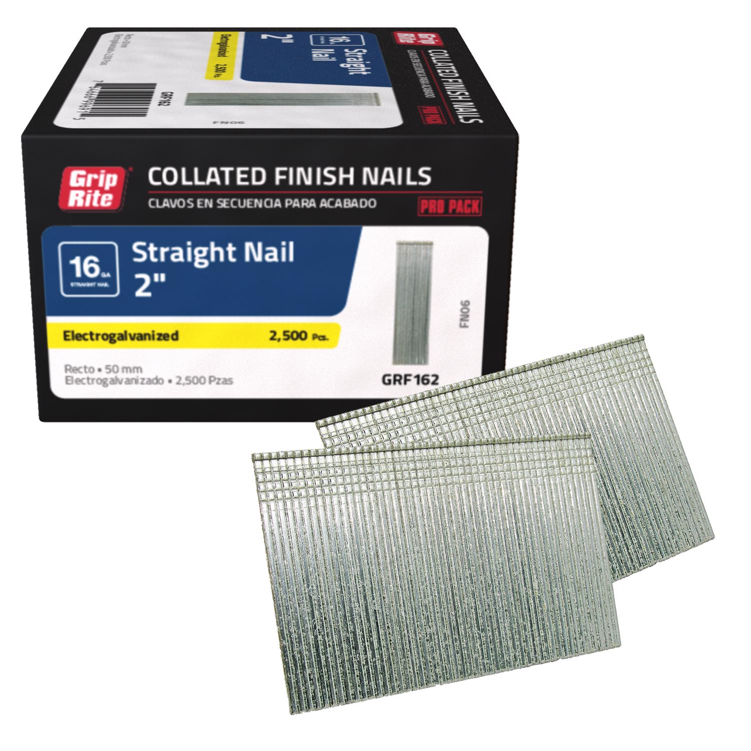 Grip-Rite 2 in. 16 Ga. Straight Strip Electro Galvanized Finish Nails 2500 pk