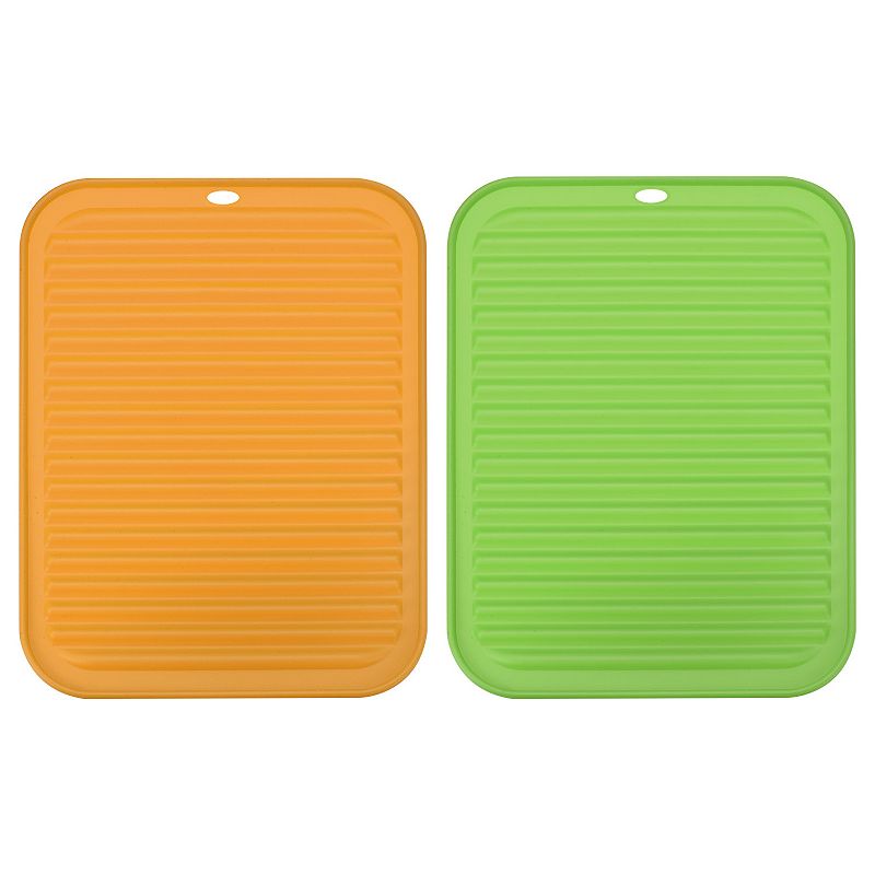 2 Pcs 12 x 9 Sink Drain Pad Silicone Dish Drying Mat Set