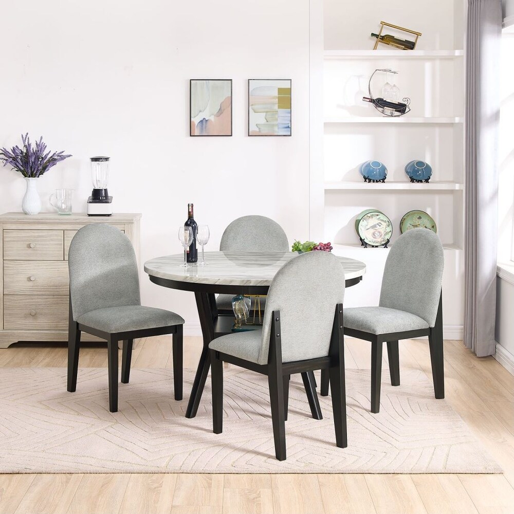 5 piece dining table and chair set round dining table with 4 upholstered chairs