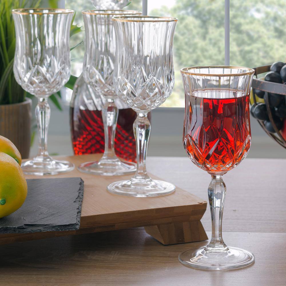 Lorren Home Trends Opera Gold Collection Set of 4 Crystal Wine Glass with Gold Rim LG6000