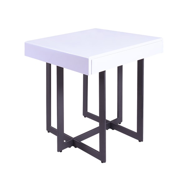 DH BASIC Modern White High Gloss Storage End Table by Denhour