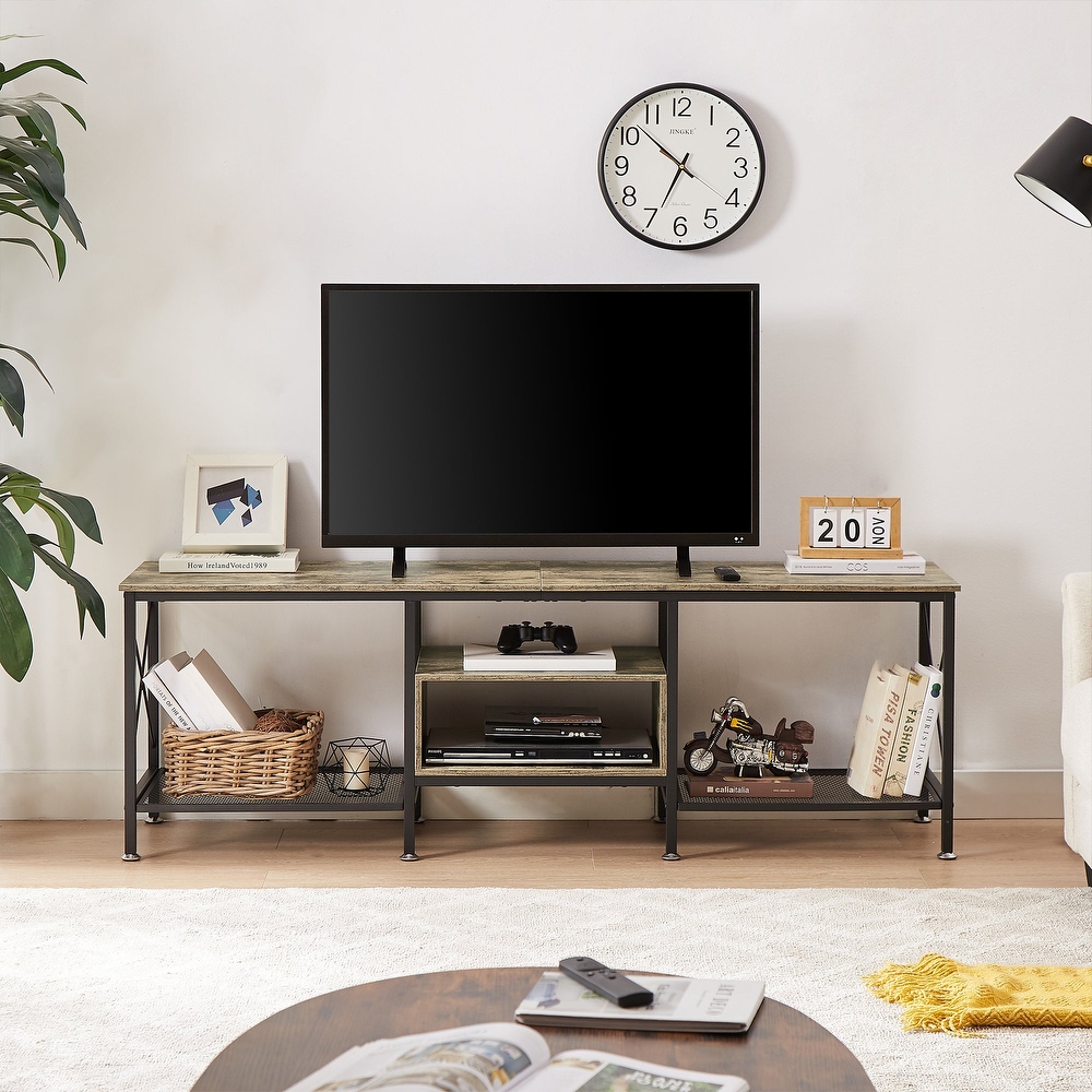 TV Stand for Living Room  Entertainment Center TV Console with Storage Shelves