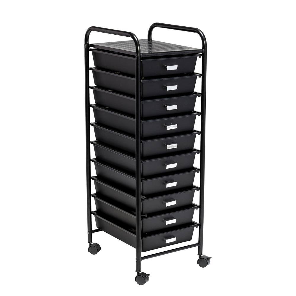 Honey-Can-Do Steel and Plastic Rolling 10-Drawer Cart in Black CRT-08654