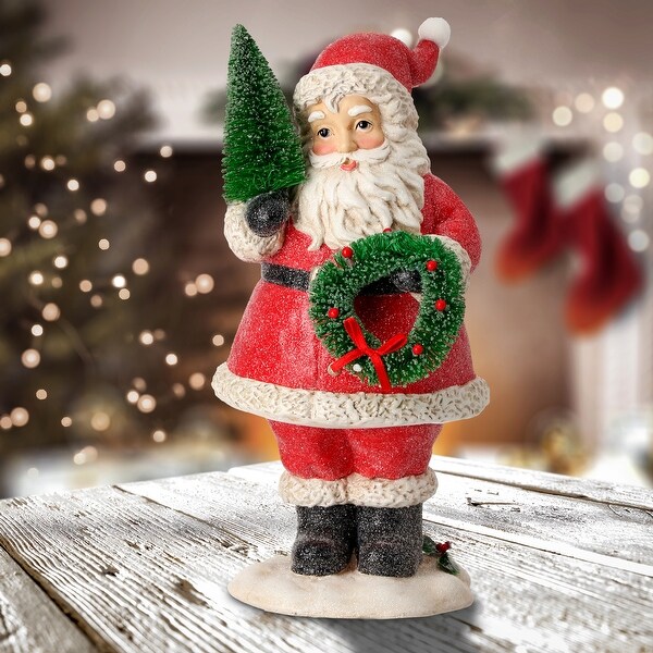 10.5 Resin Santa With Sisal Tree Wreath