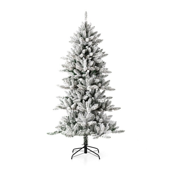 Glitzhome 6ft PreLit Flocked Artificial Pine/Fir Christmas Tree 300 Warm White Lights