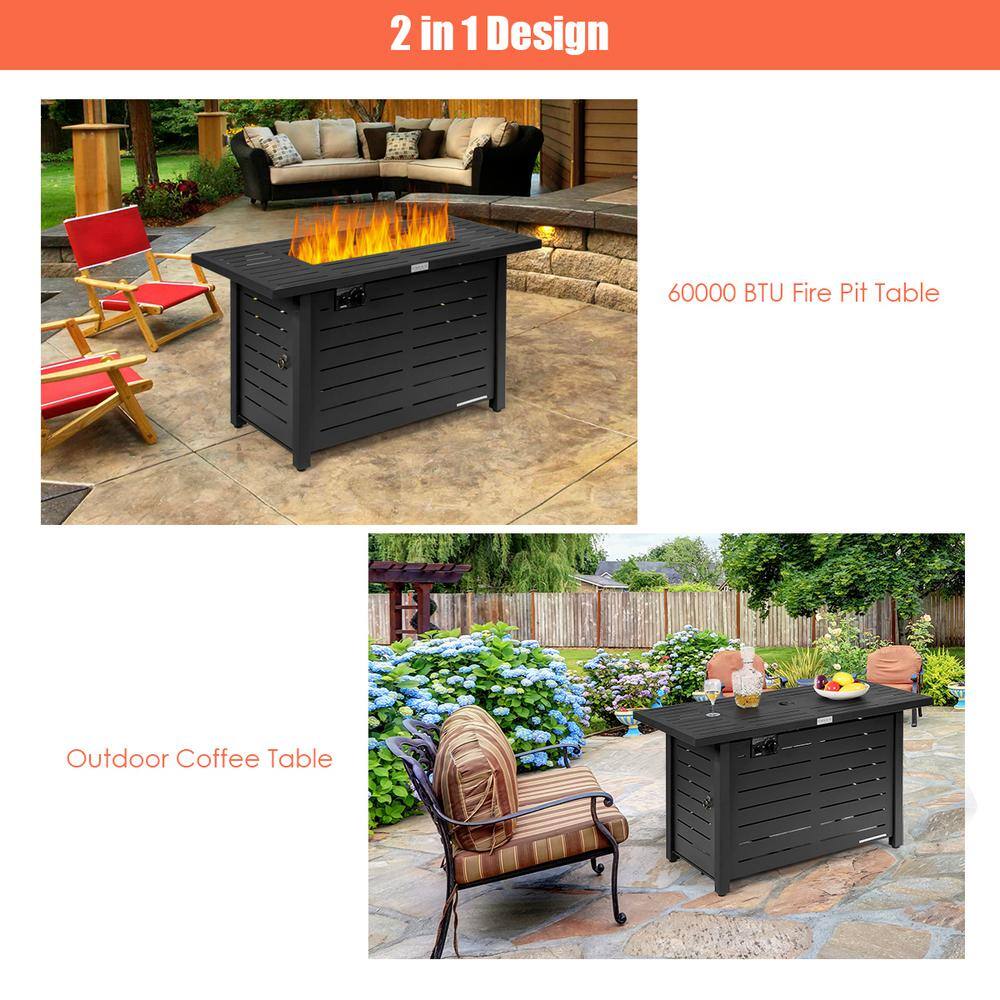 Costway 42 in. x 25 in. Rectangular Metal Propane Gas Fire Pit 60000 Btu Heater Outdoor Table with Cover OP70370