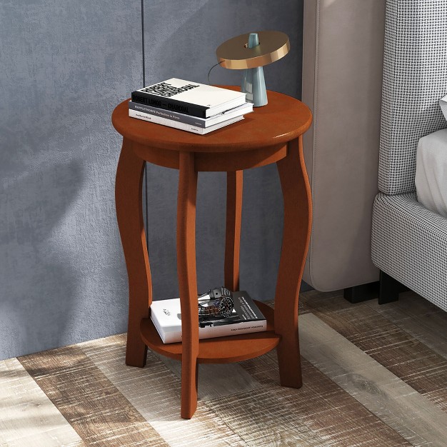 Tangkula 2 tier Round End Table Narrow Sofa Side Nightstand W Storage Shelf amp Wood Legs