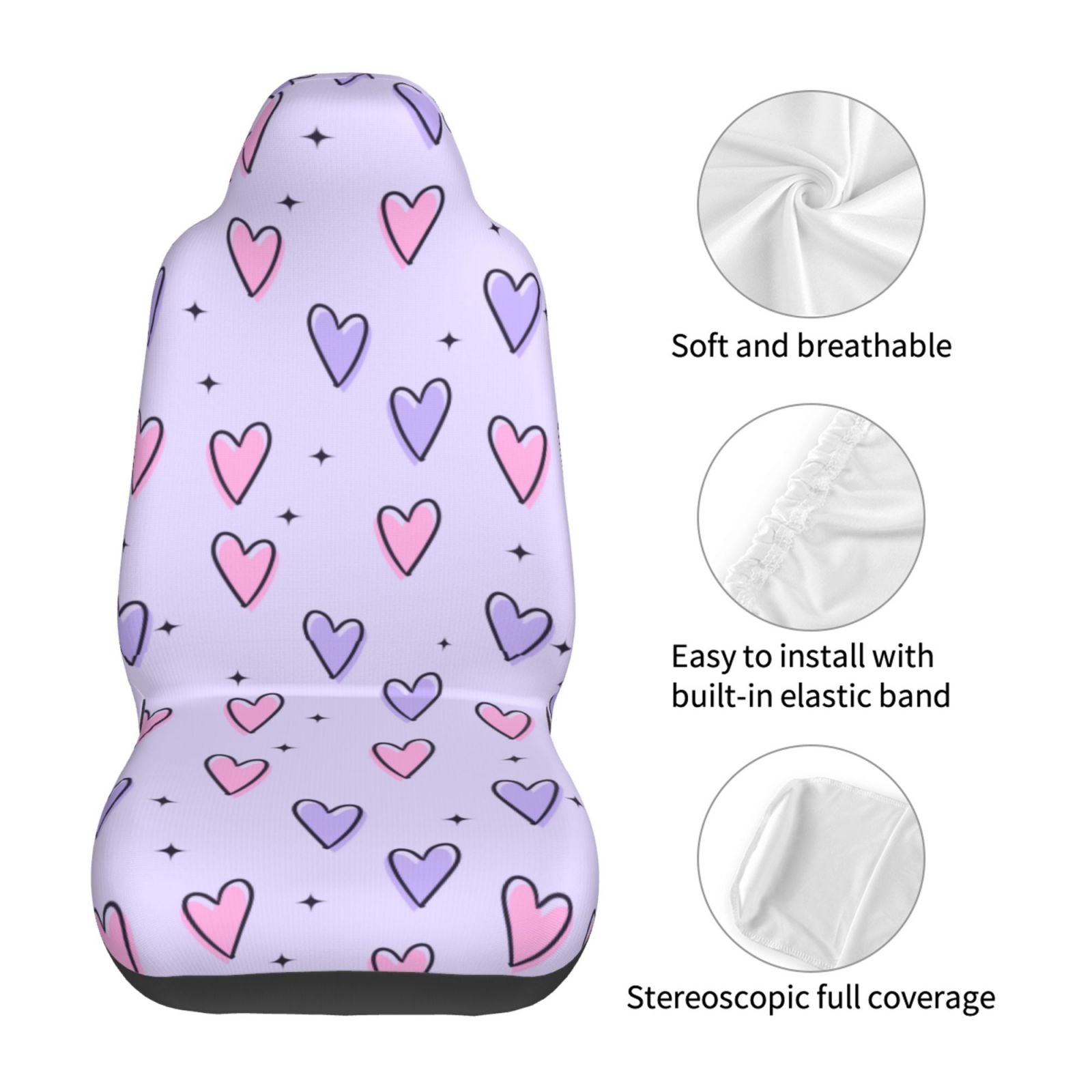 TEQUAN Front Seat Covers， Sparkles Love Heart Pattern 2 Piece Car Seat Cover Fit Most Car SUV Truck Van