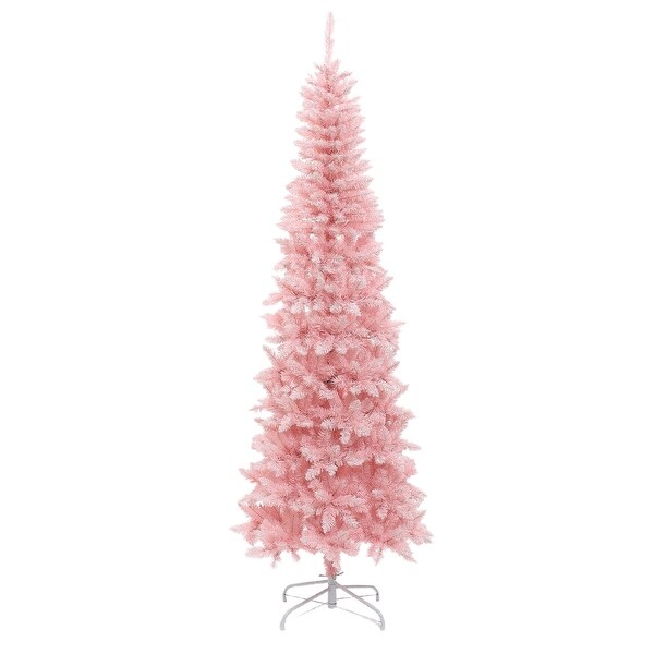 7Ft PreLit Pink Slim Hinged Artificial Christmas Tree with 8 Lighting Modes