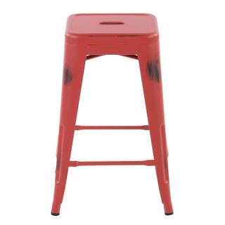 Homy Casa Zolnes 24 in. Red Backless Metal Frame Counter Stool (Set of 4) ZOLNES 24 VINTAGE RED 4PCS