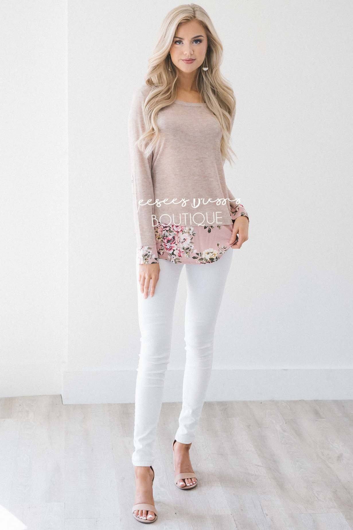 Pop of Floral Elbow Patch Sweater