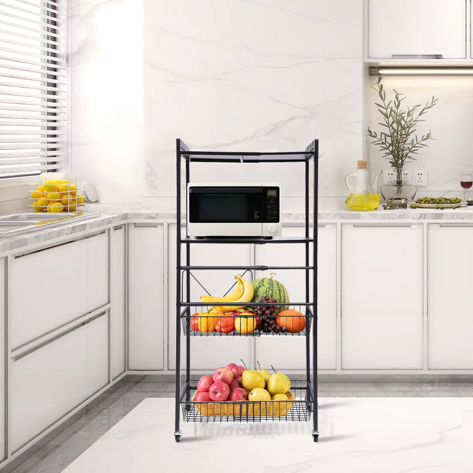 Miumaeov Standing Kitchen Utility Storage Shelf Kitchen Bakers Rack 4-Tier Kitchen Microwave Cart Stand Rack