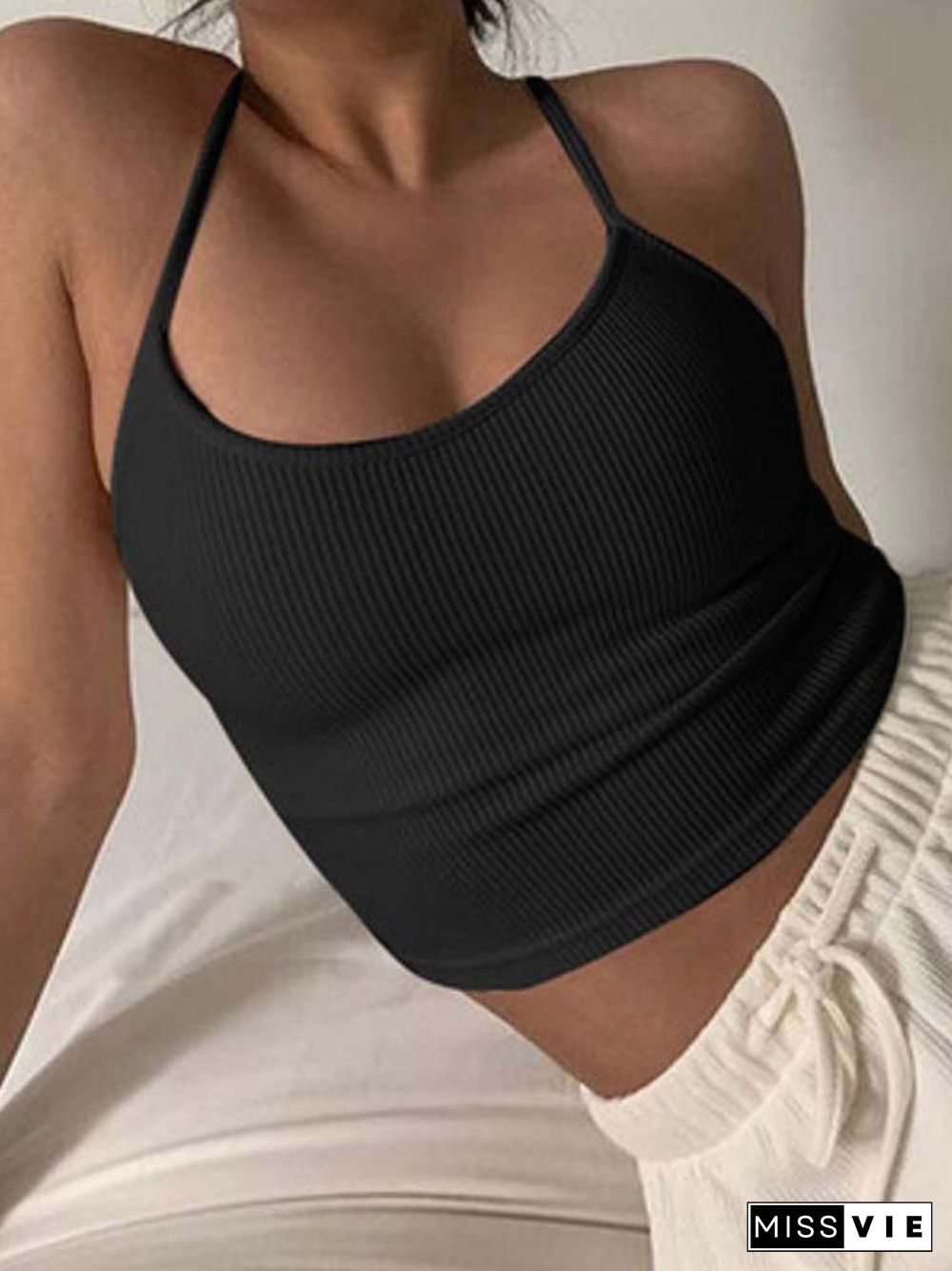 Pure Color Simple Low-cut Sexy Threaded Camisole Female Summer Slim Slimming Sports And Leisure All-match Crop Top Top Women Y2k