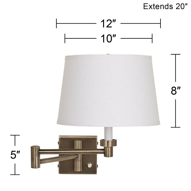 Barnes And Ivy Modern Swing Arm Wall Lamp Antique Brass Plug in Light Fixture White Linen Drum Shade For Bedroom Bedside Reading