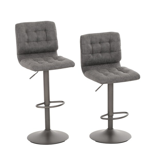 2-Piece Modern PU Leather Adjustable Swivel Bar Stools