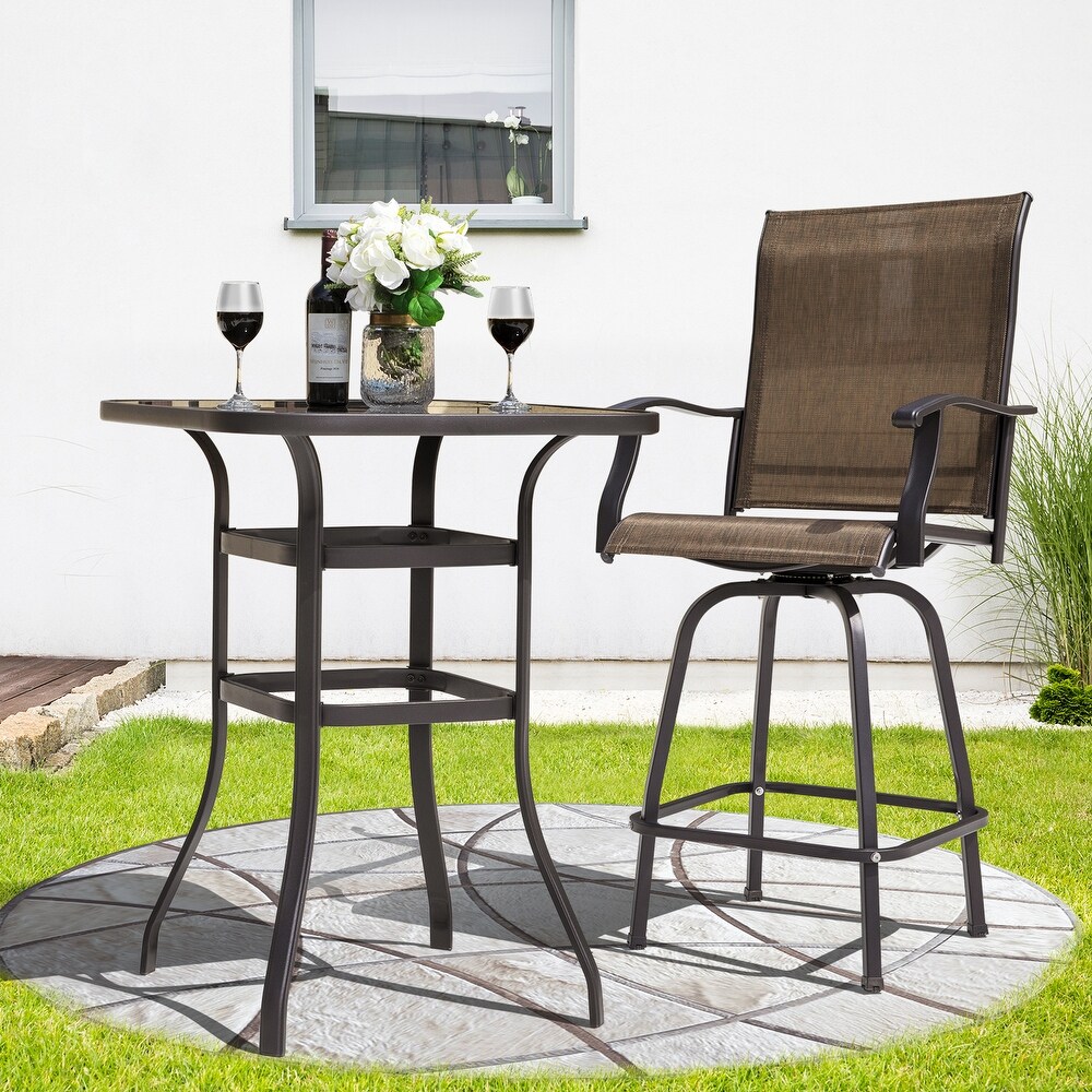 Outdoor Patio Swivel Bar Stools   Weather Textilene  Brown   bar swivel chair