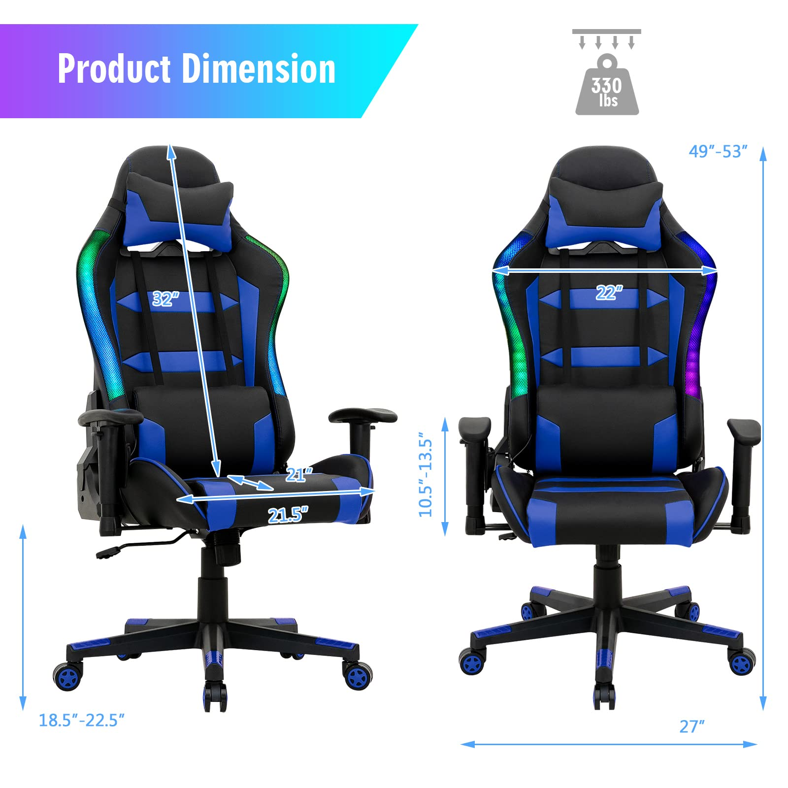 Giantex RGB Gaming Chair, Ergonomic Video Game Chair with Led Light