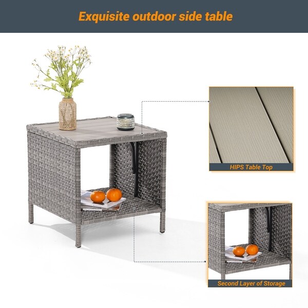 LIVOOSUN Patio HIPS Side Table，Square Coffee Table，Rattan End Table