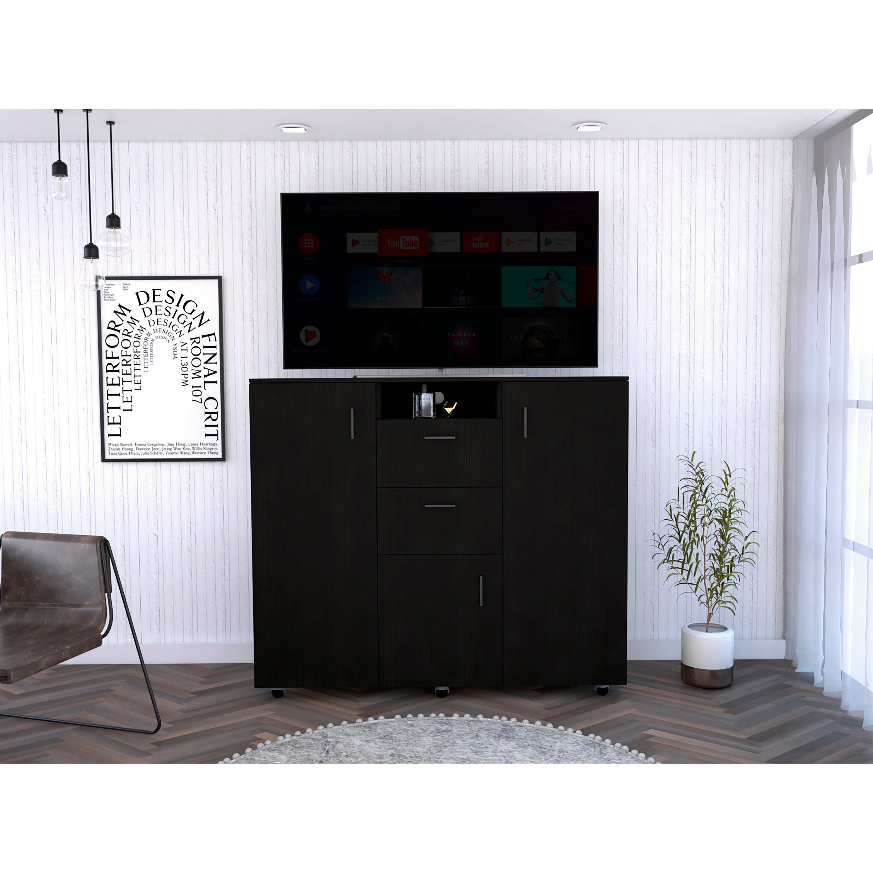 Contemporary 1-Shelf 2-Drawer 3-Cabinet Dresser for Bedroom， Superior Top， Modern Storage Dressers Organizer for Living Room - - 37828085